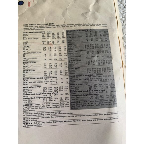 Vogue Misses Jacket Skirt Sewing Pattern 2629 Sz 16 - Uncut - Picture 5 of 10